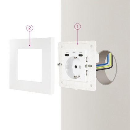 Presa da parete da incasso Nanocable tipo Schuko - 2xUSB-C PD - 3,4 A - Bianco