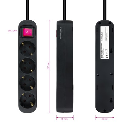 Nanocable 10.37.0004-BK prolunghe e multiple 1,4 m 4 presa(e) AC Interno Nero