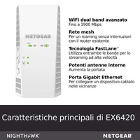 Netgear Range Extender Wi-Fi Ex6240 Wi-Fi Ac1900, 802.11Ac/Ax/A/B/G/N, Tecnologia Smart Roaming, Compatibile Con App Nighthawk
