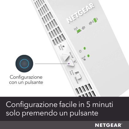 Netgear Range Extender Wi-Fi Ex6250 Ac1750, 802.11Ac/Ax/A/B/G/N, Tecnologia Smart Roaming, Compatibile Con App Nighthawk