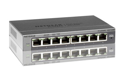 NETGEAR ProSafe Smart Managed Plus Switch - GS108Ev3 - 8-port Gigabit 10/100/1000 Mbps - Desktop - fanless