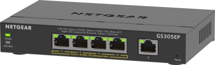 NETGEAR 5-Port Gigabit Ethernet PoE+ Plus Switch (GS305EP) Gestito L2/L3 Gigabit Ethernet (10/100/1000) Supporto Power over Ethernet (PoE) Nero