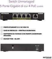 NETGEAR GS305P 5-Port PoE Gigabit Ethernet Unmanaged Switch Fanless Metal Cost-effective Low-power consumption