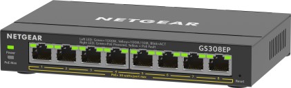 NETGEAR 8-Port Gigabit Ethernet PoE+ Plus Switch (GS308EP) Gestito L2/L3 Gigabit Ethernet (10/100/1000) Supporto Power over Ethernet (PoE) Nero