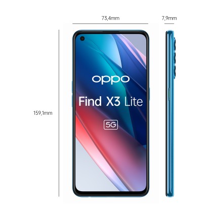 OPPO Find X3 Lite Smartphone 5G, Qualcomm 765G, Display 6.43  FHD+AMOLED, 4 Fotocamere 64MP, RAM 8GB ESPANDIBILE FINO A 13GB+ROM 128GB, 4400mAh, Dual Sim, [Versione Italiana], Colore Astral Blue