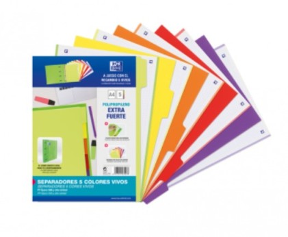 Oxford 400159037 divisore Polipropilene (PP) Verde, Lill&agrave;, Arancione, Rosso, Giallo 5 pz