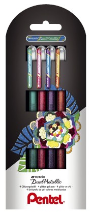 Pentel Dual Metallic Penna stick a sfera Verde, Arancione, Rosa, Viola 4 pz