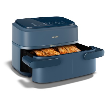 Friggitrice Ad Aria Multicooker 7,1 Litri Dual Basket Con Divisorio Blu