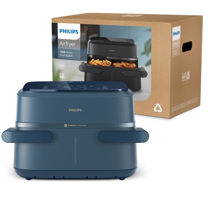 Friggitrice Ad Aria Multicooker 7,1 Litri Dual Basket Con Divisorio Blu