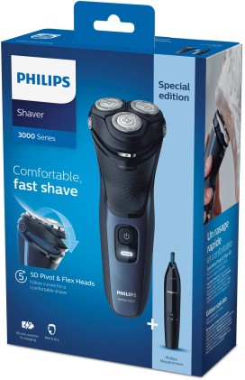Philips Rasoio Elettrico  S3134/57 Ricaricabile 3 + Rifinitore Bundle
