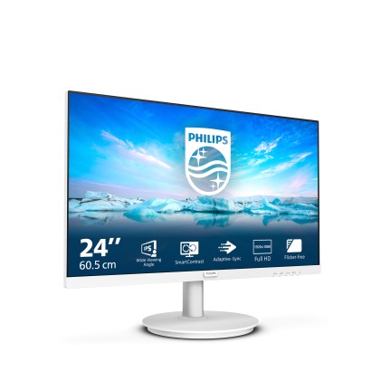Philips Monitor 23,8 Led Ips 16:9 Fhd 4Ms 250 Cdm, Inclinabile, Vga/Hdmi, Multimediale, Bianco