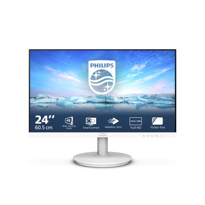 Philips Monitor 23,8 Led Ips 16:9 Fhd 4Ms 250 Cdm, Inclinabile, Vga/Hdmi, Multimediale, Bianco