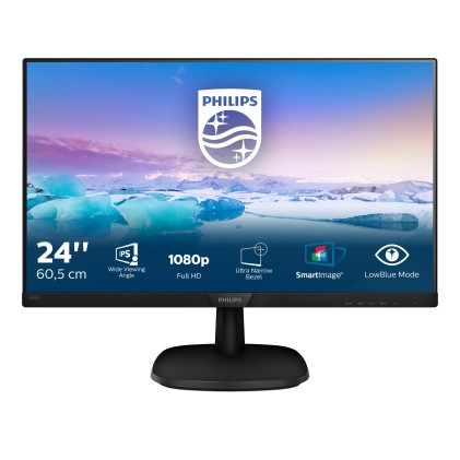 Philips Monitor 23,8", Led Ips, 1920X1080, 5Ms, 250 Cd/M2, Vga, Dvi, Hdmi, Multimediale