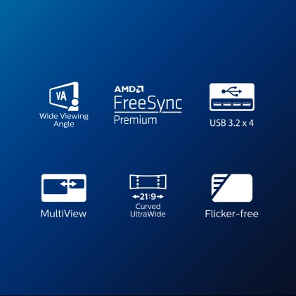 Philips Monitor Curvo 34 Led Va 21:9 3440X1440 1Ms 350 Cdm, Usb-C, Altezza, Dp/Hdmi, Multimediale