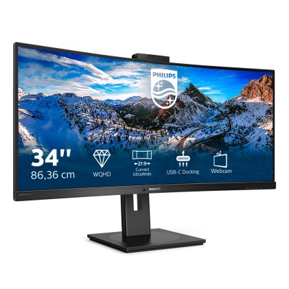 Philips Monitor Curvo 34 Led Va 21:9 3440X1440 500 Cd/M, Dp/Hdmi, Usb-C, Webcam, Altezza, Multimediale