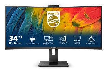 Philips Monitor Curvo 34 Led Va Ultra Wide 3440X1440 21:9 4Ms 350 Cdm, Usb-C Dock, Webcam, Reg Altez, Multimediale