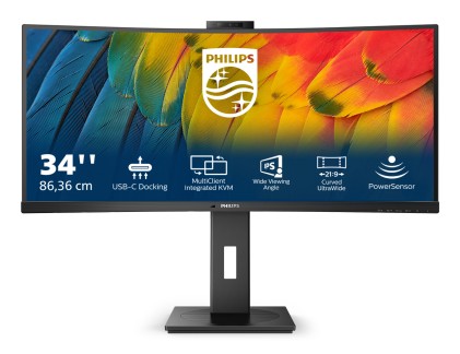 Philips Monitor Curvo 34 Led Va Ultra Wide 3440X1440 21:9 4Ms 350 Cdm, Usb-C Dock, Webcam, Reg Altez, Multimediale