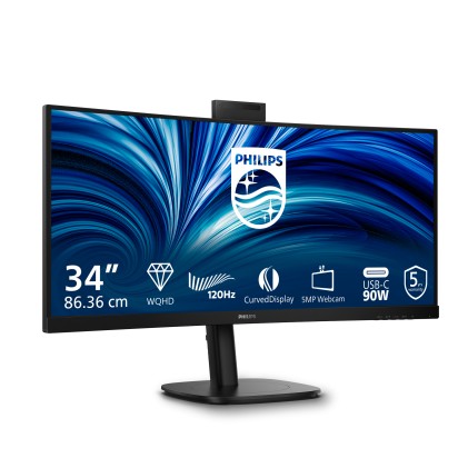 Philips Monitor Curvo 34 Led Va Wqhd 21:9 4Ms 300 Cdm, Reg Altezza, Webcam, Dp/Hdmi, Multimediale