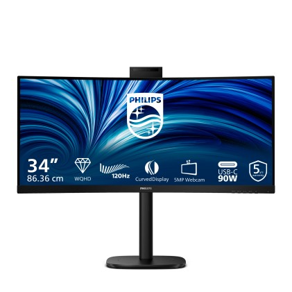 Philips Monitor Curvo 34 Led Va Wqhd 21:9 4Ms 300 Cdm, Reg Altezza, Webcam, Dp/Hdmi, Multimediale