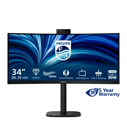Philips Monitor Curvo 34 Led Va Wqhd 21:9 4Ms 300 Cdm, Reg Altezza, Webcam, Dp/Hdmi, Multimediale