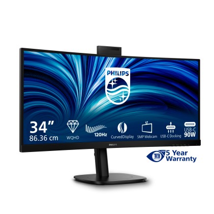 Philips Monitor Curvo 34 Led Va Wqhd 21:9 4Ms 300 Cdm, Reg Altezza, Webcam, Dp/Hdmi, Multimediale