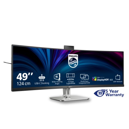 Philips Monitor Curvo 49 Led Va 32:9 4K Uhd 4Ms 450 Cdm, Reg Altezza, Usb-C Dock, Webcam, Dp/Hdmi