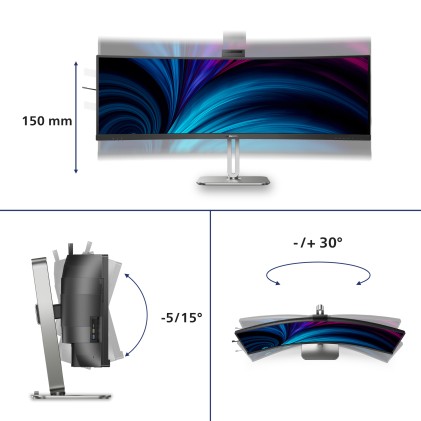 Philips Monitor Curvo 49 Led Va 32:9 4K Uhd 4Ms 450 Cdm, Reg Altezza, Usb-C Dock, Webcam, Dp/Hdmi