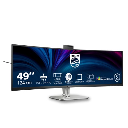 Philips Monitor Curvo 49 Led Va Dual Qhd 32:9 4Ms 450 Cdm, Usb-C Dock, Webcam, Reg Altezza, Dp/Hdmi, Multimediale