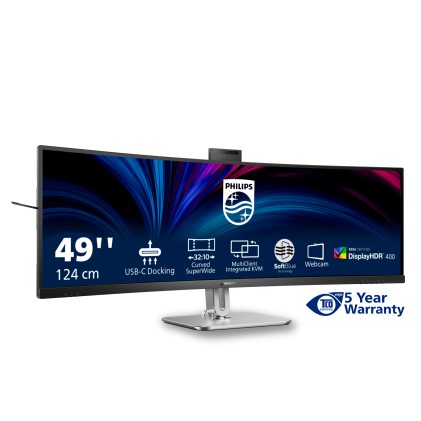Philips Monitor Curvo 49 Led Va Dual Qhd 32:9 4Ms 450 Cdm, Usb-C Dock, Webcam, Reg Altezza, Dp/Hdmi, Multimediale