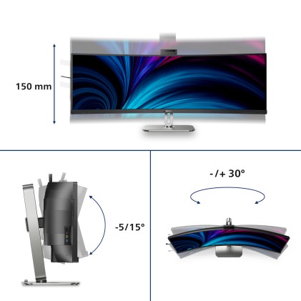 Philips Monitor Curvo 49 Led Va Dual Qhd 32:9 4Ms 450 Cdm, Usb-C Dock, Webcam, Reg Altezza, Dp/Hdmi, Multimediale