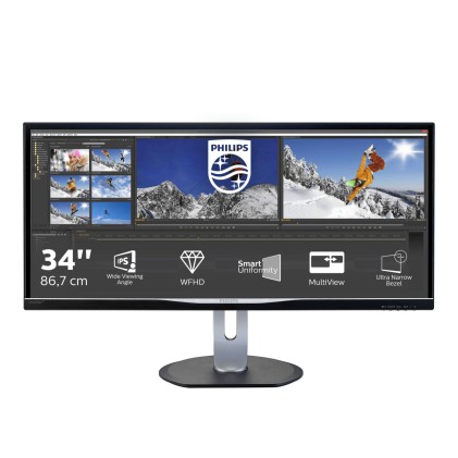 Philips Monitor 34", Led Ips, Ultrahd, 21:9, 3440X1440, 5Ms, 320 Cd/M, 178X178, Vga, Dvi-D, Hdmi, Display Port, Usb, Multimediale