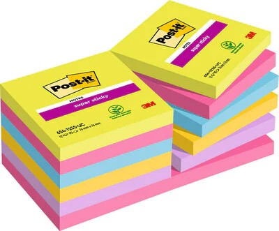 Post-It 654-12SS-UC pouch autoadesiva Quadrato Blu, Verde, Rosa, Viola, Giallo 90 fogli Autoadesivo
