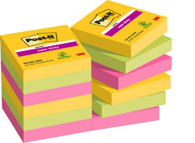 Post-It 622-12SS-CARN pouch autoadesiva Quadrato Verde, Rosa, Giallo 90 fogli Autoadesivo