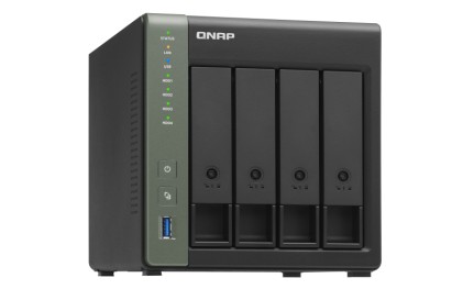 Qnap Nas Tower 4Bay 2.5"/3.5" Ssd/Hdd Sata, Al314 4Core 1.7Ghz, 4Gb Sodimm Ddr3L (Max 8Gb), 1X10Gbe Sfp+ Lan, 1X2.5Gbe + 1Xgbe Lan