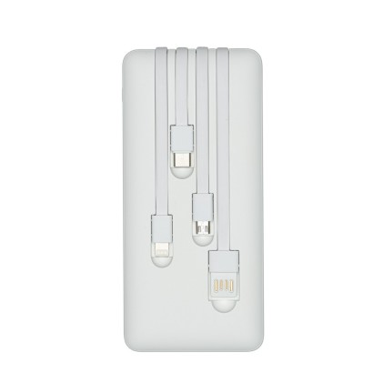 Battery Bank 10.000 Mah Per Smartphone E Tablet Con 4 Cavi Di Connessione Integrati