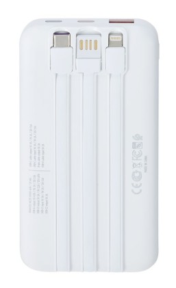 Battery Bank (10000 Mah) 22,5W Fast Charger Con 3 Cavi Integrati ( Di Cui Type C Ed Usb Con Funzione Ricarica ) Bianca