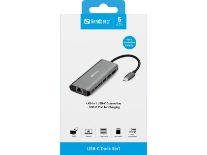 Sandberg USB-C Dock HDMI+LAN+SD+USB,61W 136-18 Adattatore Type-C, Argento