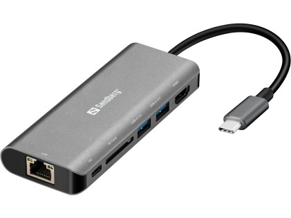 Sandberg USB-C Dock HDMI+LAN+SD+USB,61W 136-18 Adattatore Type-C, Argento