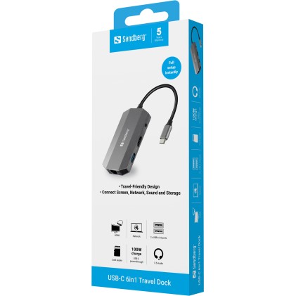 Docking station Sandberg USB-C 6in1 Travel Dock