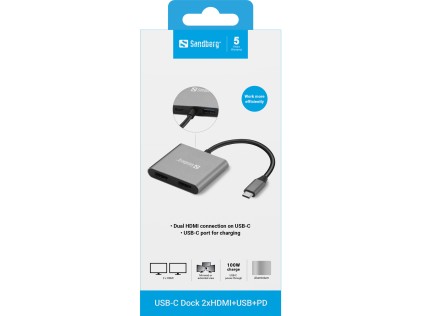 Docking station Sandberg USB-C Dock 2xHDMI+USB+PD