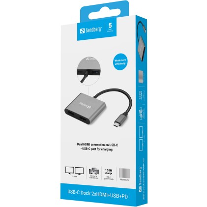 Docking station Sandberg USB-C Dock 2xHDMI+USB+PD