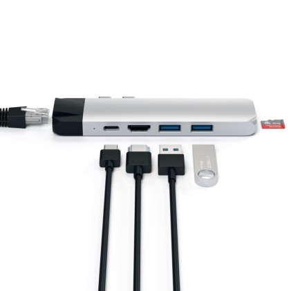 Hub Dock Type C To Gigabit Silver Multiport 2Usb3-Msd-Pow Mb13/15 Sat