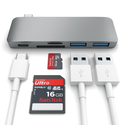 Hub Dock Type C Multiport Spacegrey 2Usb-Sd-Microsd-Usbc Mb12/13 Satech