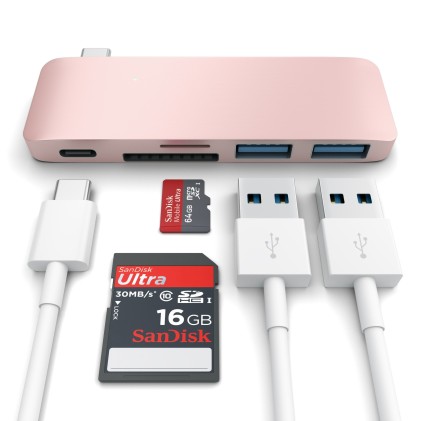 Hub Dock Type C Multiport Rosegold 2Usb-Sd-Microsd-Usbc Mb12/13 Satech