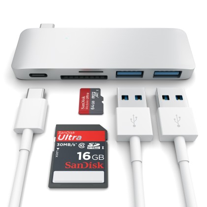 Hub Dock Type C Multiport Silver 2Usb-Sd-Microsd-Usbc Mb12/13 Satech