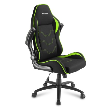 Sharkoon Elbrus 1 Sedia Gaming Tessuto, Braccioli E Schienale Imbottiti E Regolabili, Base In Acciaio, Peso Max Persona 120Kg, Colore Nero/Verde