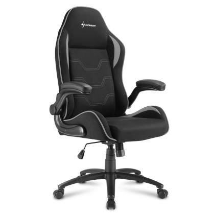Sharkoon Elbrus 1 Sedia Gaming Tessuto, Braccioli E Schienale Imbottiti E Regolabili, Base In Acciaio, Peso Max Persona 120Kg, Colore Nero/Grigio