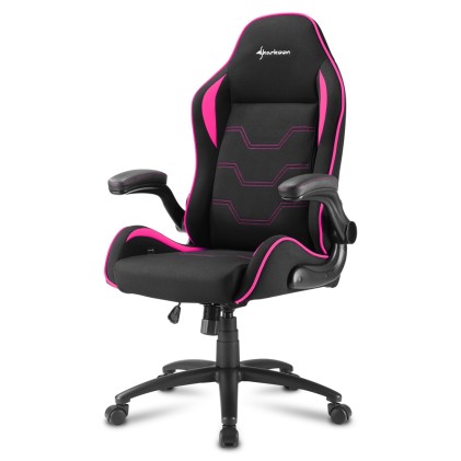 Sharkoon Elbrus 1 Sedia Gaming Tessuto, Braccioli E Schienale Imbottiti E Regolabili, Base In Acciaio, Peso Max Persona 120Kg, Colore Nero/Rosa