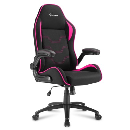 Sharkoon Elbrus 1 Sedia Gaming Tessuto, Braccioli E Schienale Imbottiti E Regolabili, Base In Acciaio, Peso Max Persona 120Kg, Colore Nero/Rosa