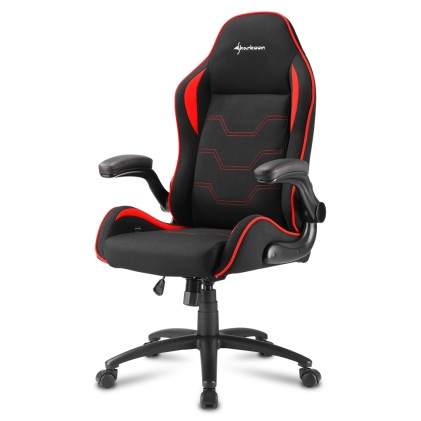 Sharkoon Elbrus 1 Sedia Gaming Tessuto, Braccioli E Schienale Imbottiti E Regolabili, Base In Acciaio, Peso Max Persona 120Kg, Colore Nero/Rosso